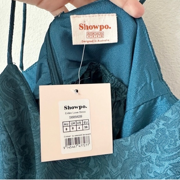 NWT Showpo Entire Love Midi Dress in Emerald Jacquard sz US 4 - Picture 5 of 6